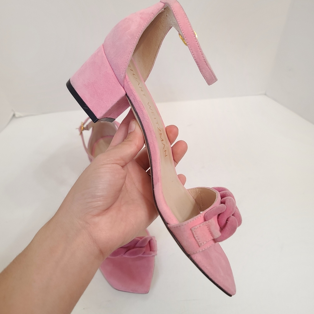 Stuart Weitzman | Amelina 50mm Block Chain Sandals in Pink Size 7 - Picture 7 of 14
